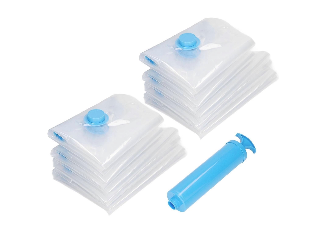 Kit Com 8 Sacos De Compressão A Vácuo E 1 Bomba Ar Manual Para