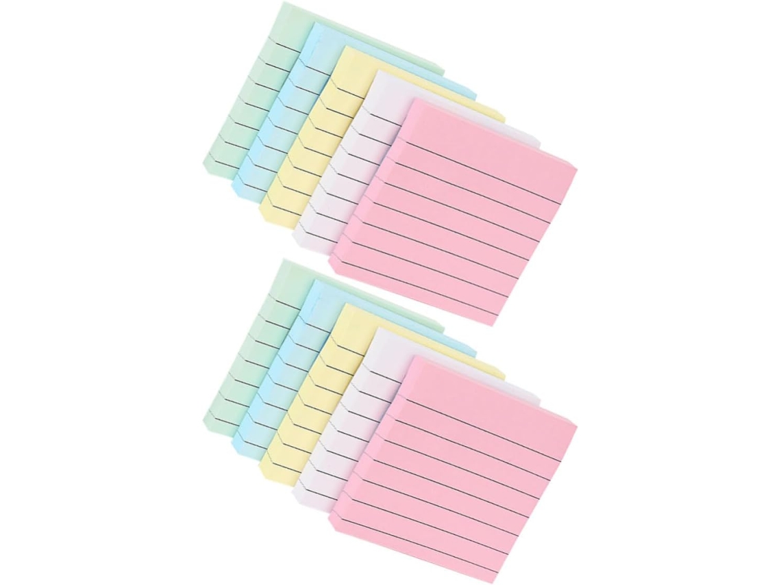 Lote De 10 Notas Autocolantes Carrées Em Papel Linhas Horizontais, Adesivo Amovível E Design Autocolante Para