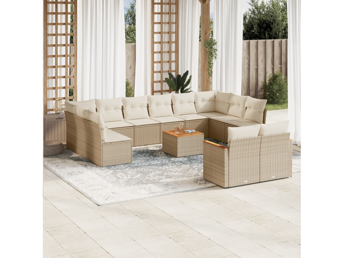 Conjunto de 13 Sofás para Jardim com Almofadas Vime Pe Bege Dkd Home Decor