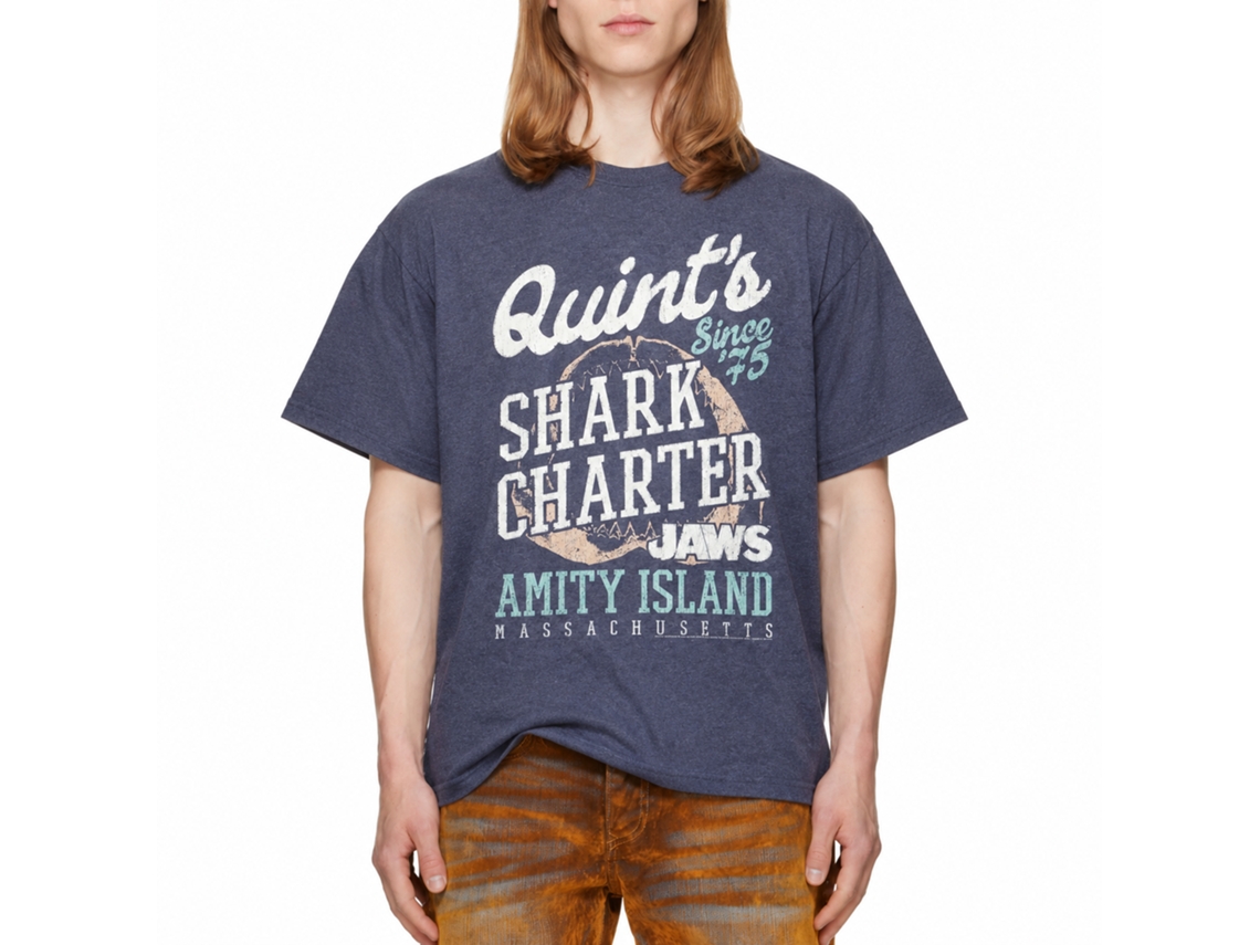 Rockinstone Jaws Movie Quints Heather Vintage Blue Adult T-shirt Size:xl