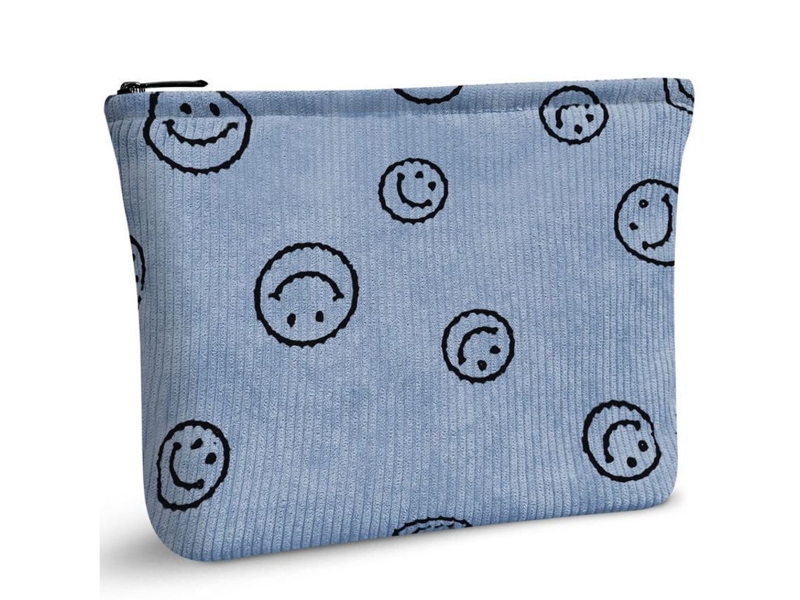 2026-bolsa De Maquiagem Smile Print Para Mulheres, Bolsa Cosmética De Viagem De Pana Azul