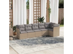 Vidaxl 6 Pcs Conjunto De Sofás P/ Jardim Com Almofadões Vime Pe Bege