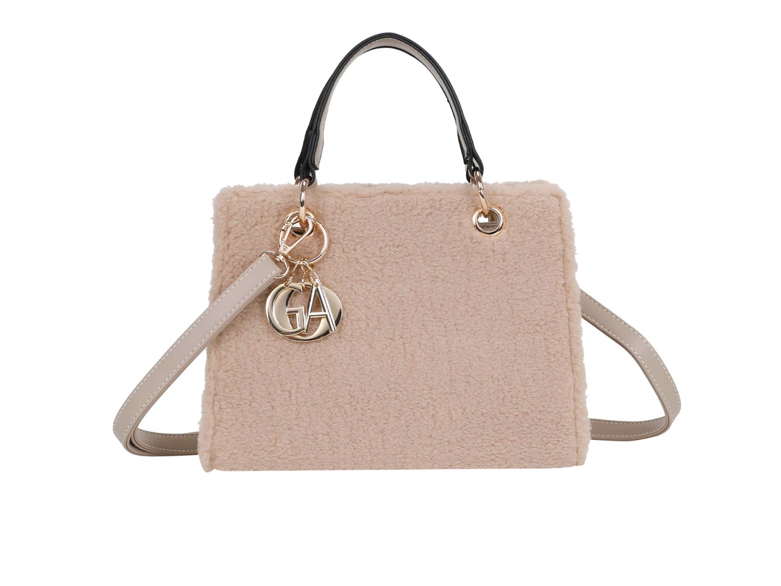 Bolsa De Mão Feminina De Pelúcia Com Pingente Dourado E Alça De Ombro Removível