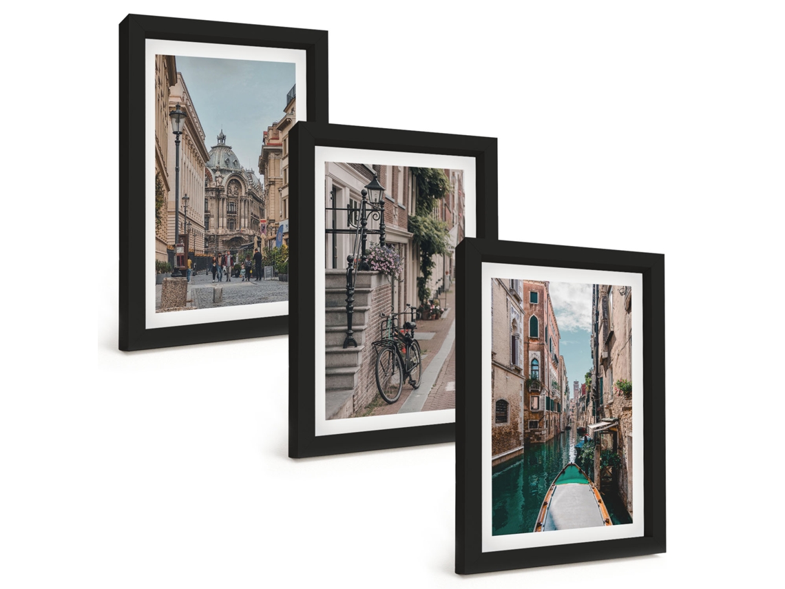 Composição De Quadros Na Parederuas Venezianas Com Água Moldura Preta Quadros Para A Sala De Estar Espelharte (3 Peças 20x30 Cm)