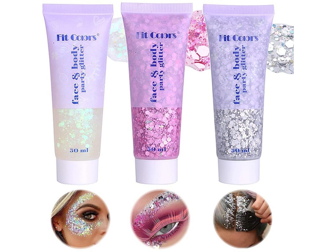 Gel de Glitter Corporal, Glitter para Cabelo e Rosto, Cola de Glitter e Sombra de Olhos Líquida com Brilho