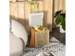Banco com Armazenamento 57.7l Assento Arrumação Estofado Linho Sintético Estrutura em Bambu 40x40x47 Cm Cinza e Madeira