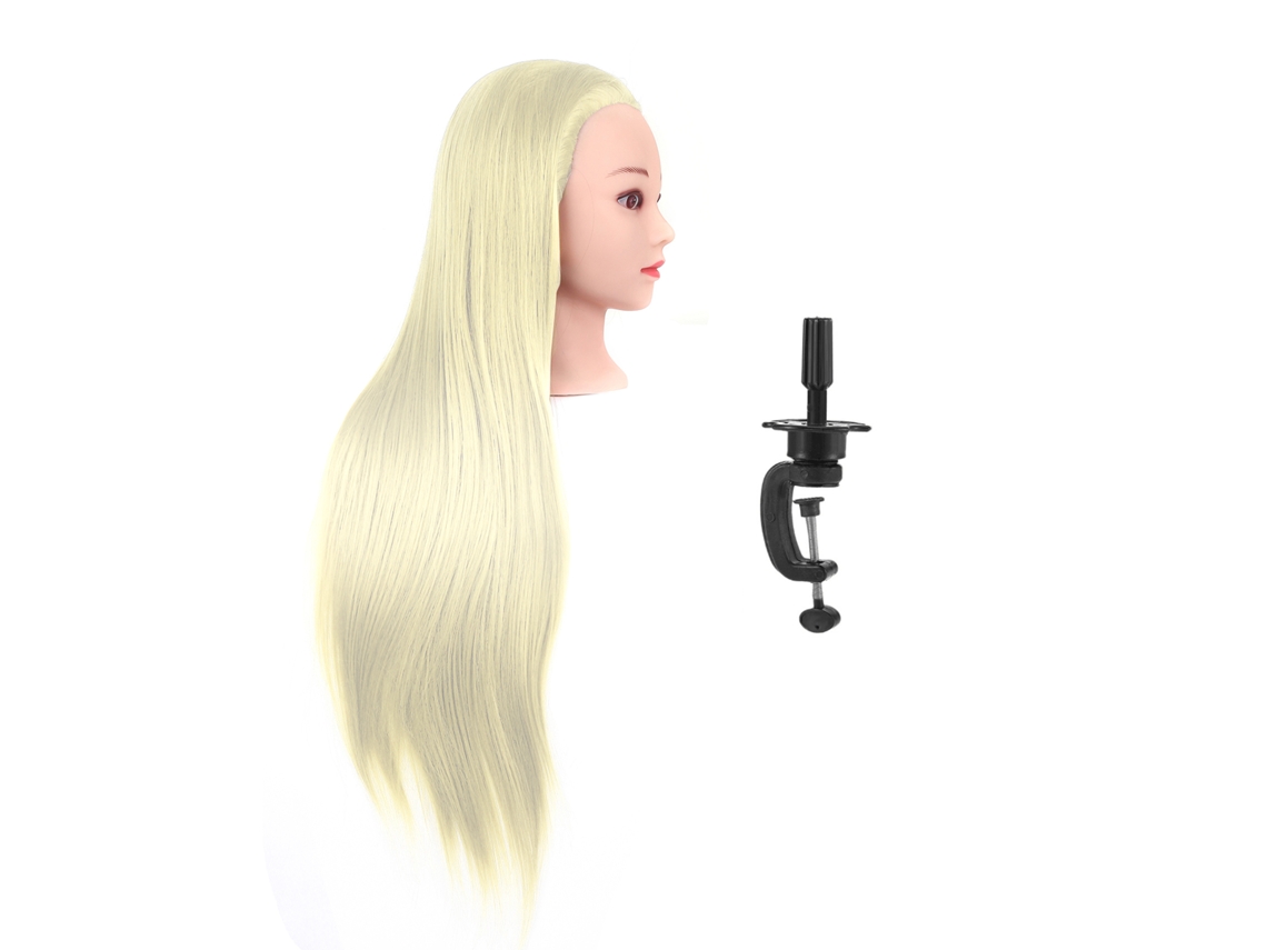Cabeça De Manequim De Cabelo Para Prática (24 Polegadas, Com Suporte, Fibra Sintética Resistente A Altas Temperaturas) + Eoocoo
