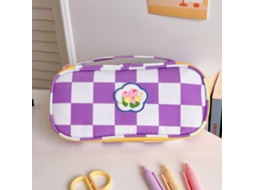 Estuche De Lápices Cute Grande Capacidad Apertura Grande Multicapa Almacenamiento Clasificado Estudiante Morado Blanco Grid Flor