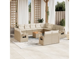 Vidaxl 14 Pcs Conjunto De Sofás P/ Jardim Com Almofadões Vime Pe Bege