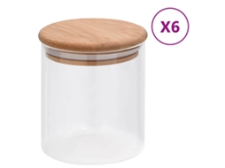 Vidaxl Frascos De Vidro Com Tampas De Bambu 6 Pcs 600 Ml