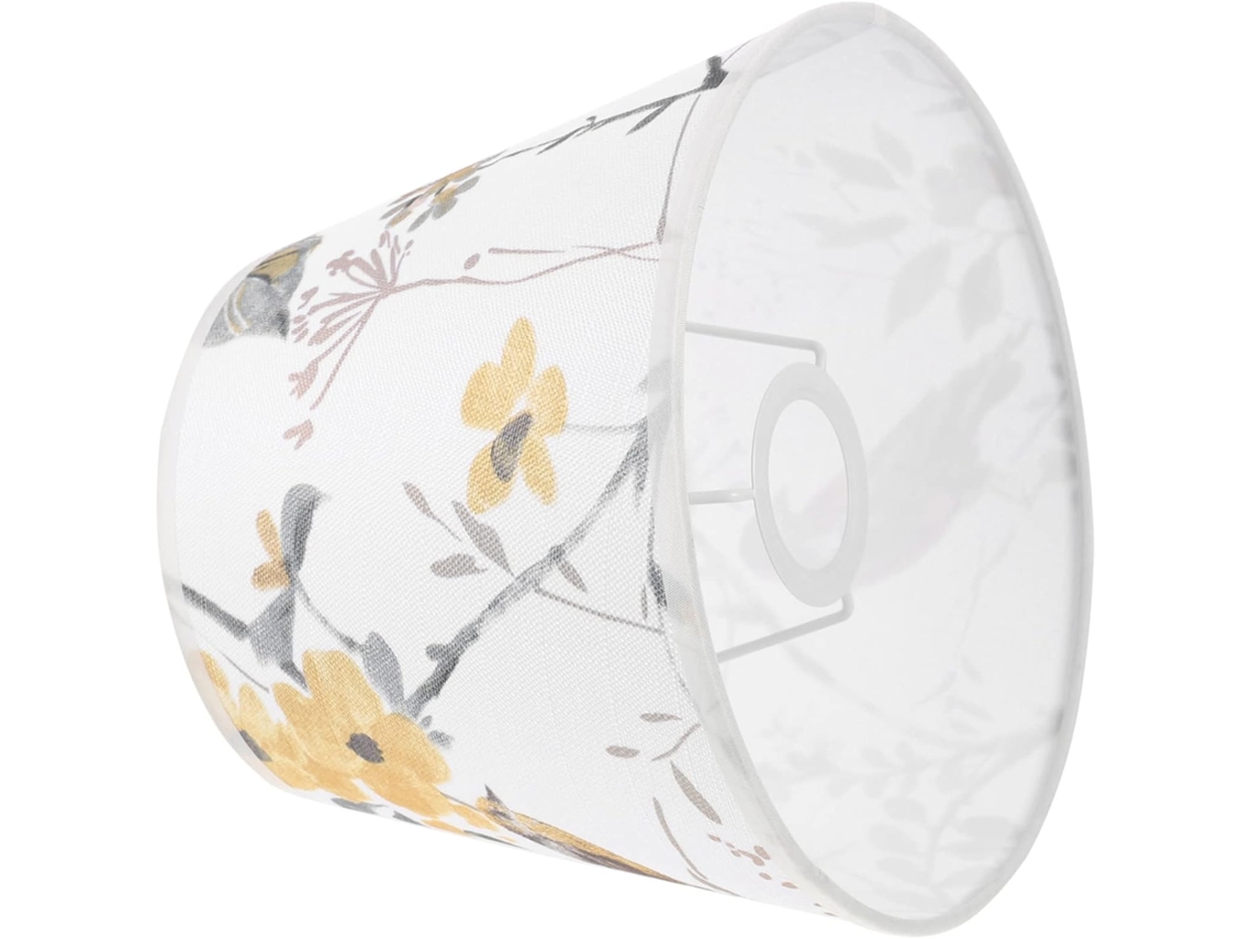 Abajur de Mesa com Estampa Floral e de Pássaros em Tecido de Linho Natural, Diâmetro 22 Cm, Acessório. SFUSHOS