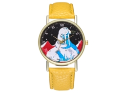 Relógio de Pulso Unissex de Quartzo com Pulseira de Couro Pu Dial Redondo Simples Amarelo