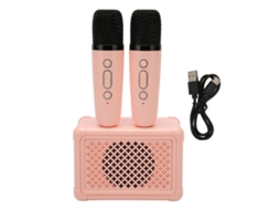 Caixa De Som Karaokê Sem Fio Bluetooth 5.0 Com 2 Microfones Portátil Para Festas Em Rosa