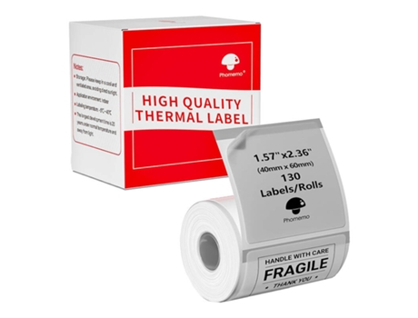 Etiquetas adesivas Phomemo 40x60mm 130 unidades para impressoras de etiquetas transparentes