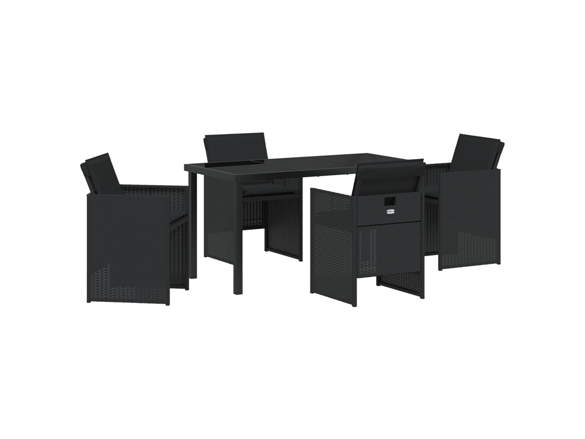 Conjunto 5 De Jantar Jardim De Vidaxl Com Almofadas Em Rattan Polipropileno Preto