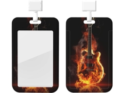 Porta Crachá Com Estampa De Guitarra Em Chamas, Com Cordão, Capa Protetora De Plástico Impermeável Crachás, Ideal