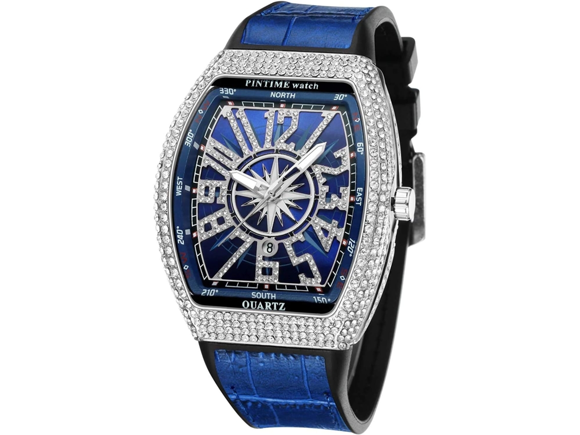 Lurelia Relógio Masculino, Data/calendário, Detalhes Com Strass, 55 Mm, 2,17 Polegadas, 210 Mm, 8,27 Polegadas, Borracha, Rosa