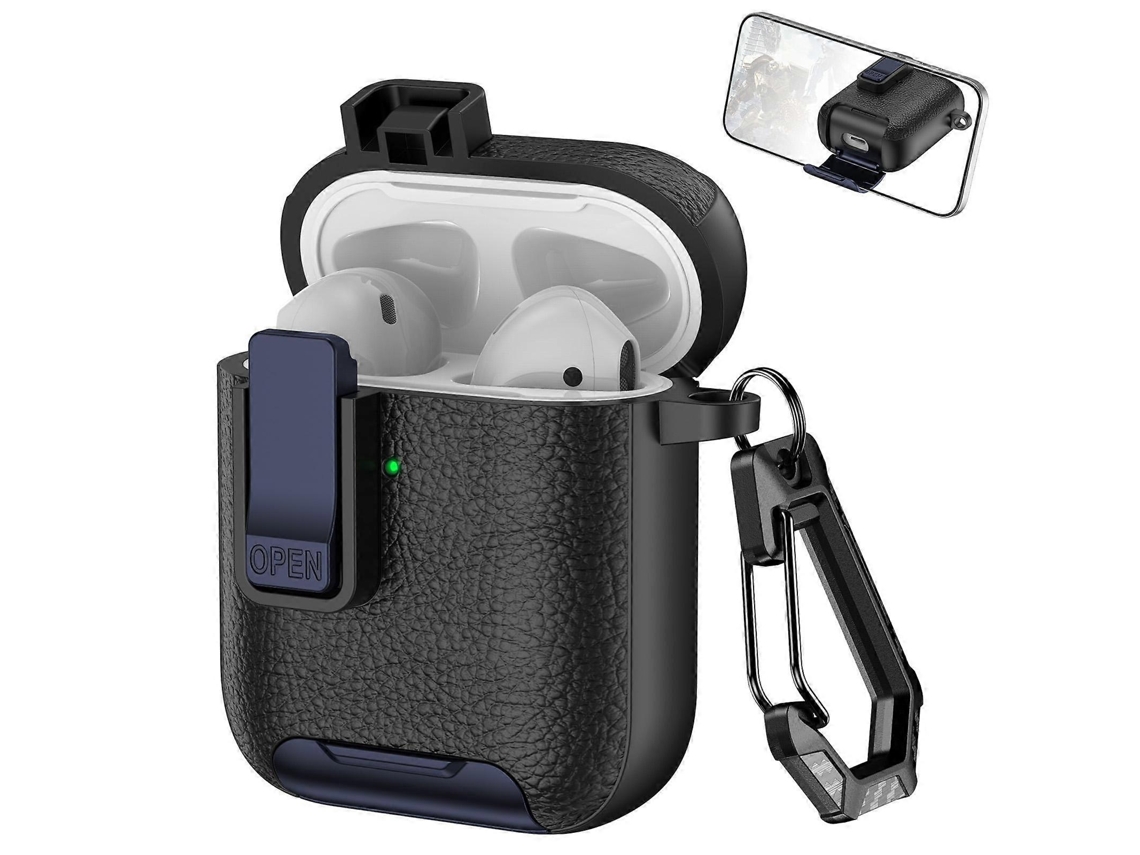 Capa Para Fones De Ouvido Sem Fio Airpods 1/2 Com Textura De Couro, Gancho E Suporte.