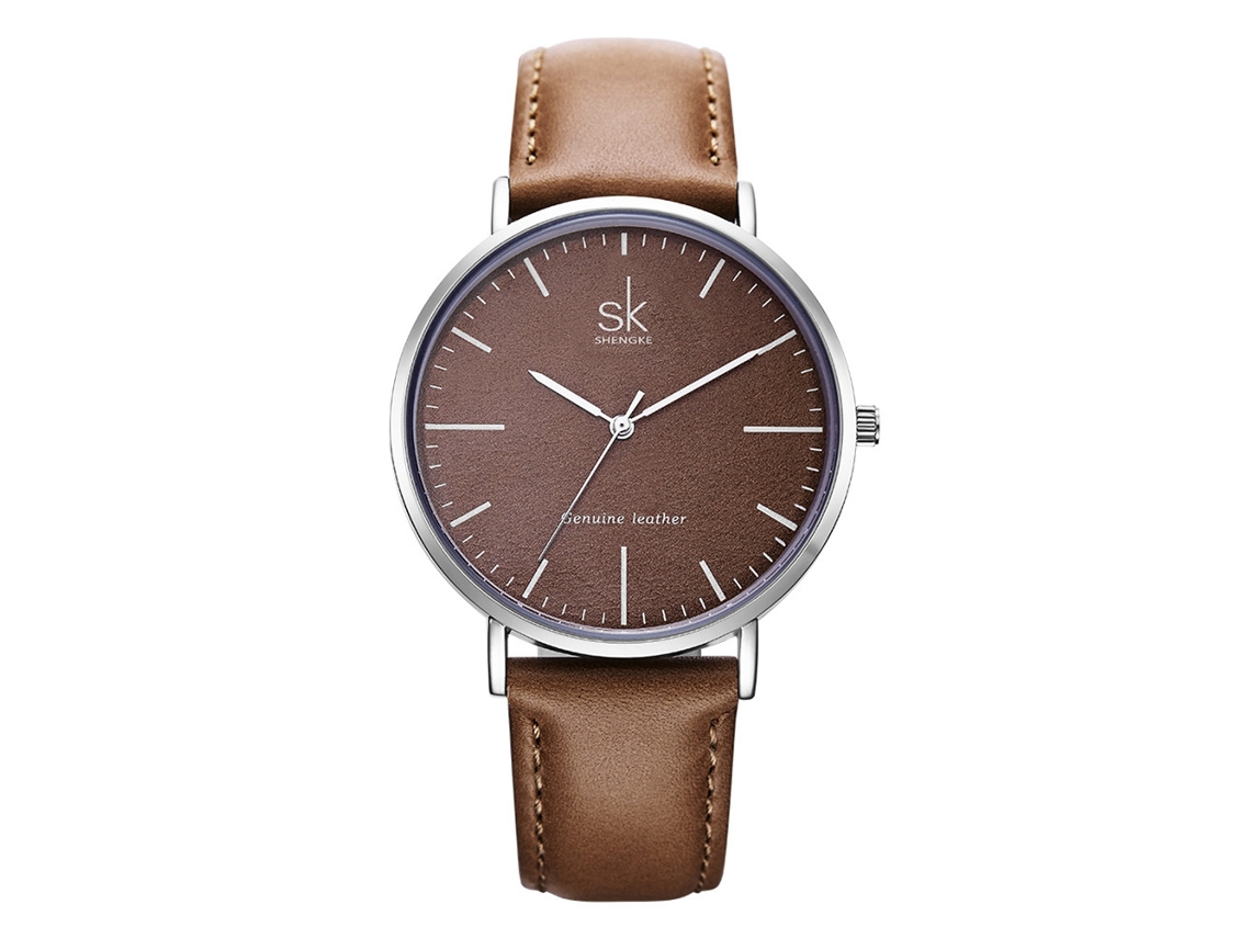 Relógio de Pulso Feminino Simples de Quartzo com Pulseira de Couro Pu Marrom Shengke