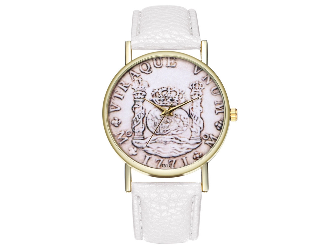 Relógio de Pulso de Casal com Pulseira de Couro Padrão Moeda Dollar Moda Branco