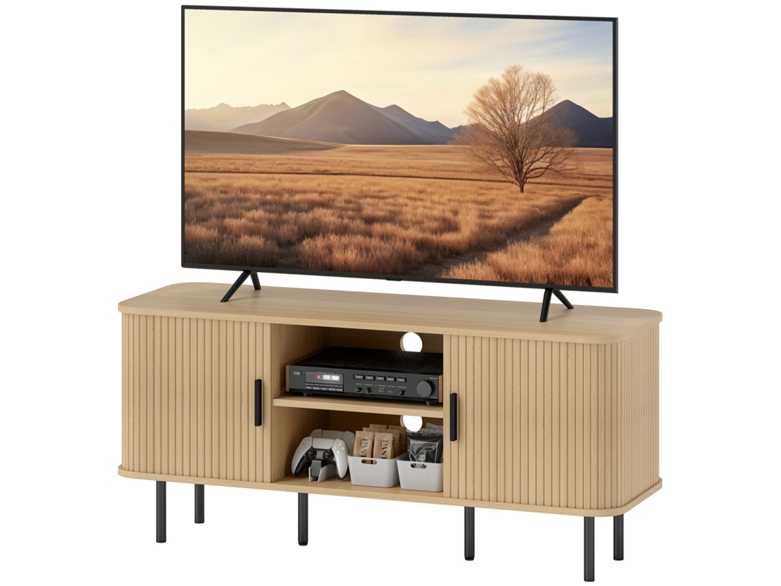 Mesa de TV 2 Portas Deslizantes Cestão, 2 Prateleiras Abertas, 55 polegadas, Carvalho (120x40x55 Cm) | S/MARCA