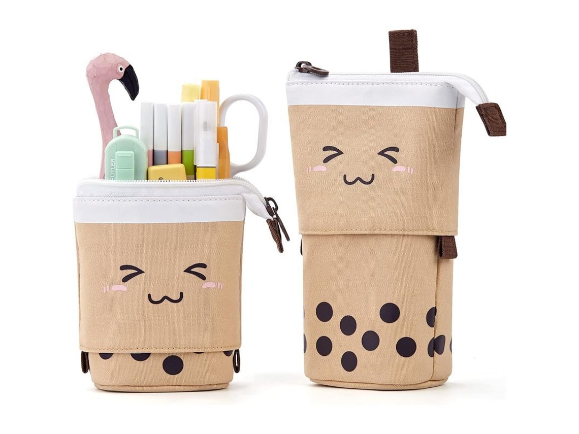 2026rebe estuche de Lápices Cute Boba Tea Con Cremallera de Alta Calidad Y Bolsillos Internos para Estudiantes Y Adultos Marrón