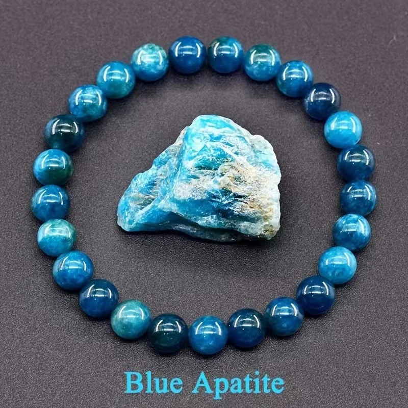 Pulseira de Contas de Pedra Natural para Ioga, Reiki, Cura, Amuleto e Talismã da Sorte. MDUG (apatita Azul, 19 Cm)