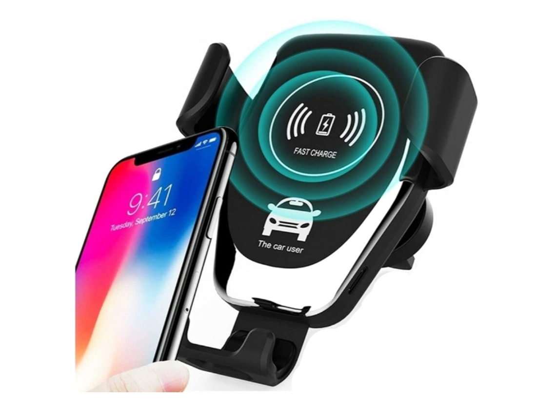 Carregador Veicular Sem Fio Rápido Qi Smart Smart Na Cor Preta