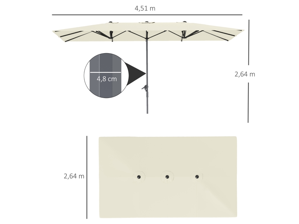 Guarda-sol Duplo Com Manivela, 451 X 264 Cm, Proteção Uv 50+, Resistente Ao Vento, Guarda-sol De Jardim, Guarda-sol De Varanda, Alumínio