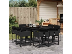 Vidaxl 9 Pcs Conjunto De Jantar P/ Jardim C/ Almofadões Vime Pe Preto