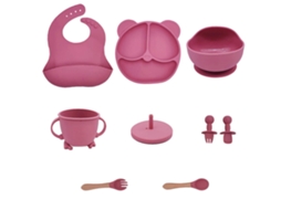 Conjunto de 7 almofadas de amamentação de silicone com luz LED para bebês, ajustáveis ​​com ventosa, adequadas para bebês pequenos, rosa.