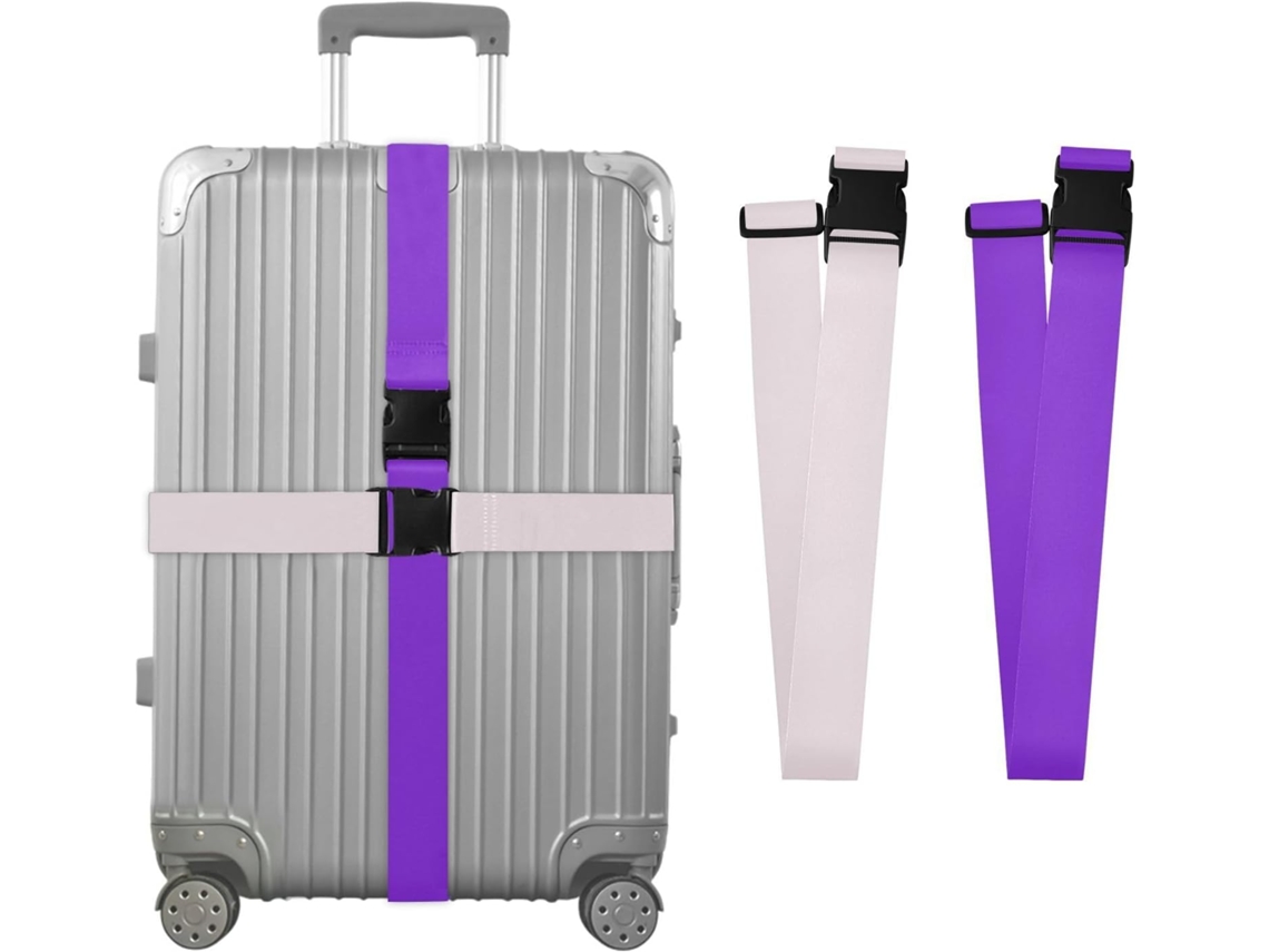Conjunto De 2 Cintas Para Bagagem Cor Sólida Azul Roxo Resistentes Ajustáveis Acessórios Viagem Maior Segurança E