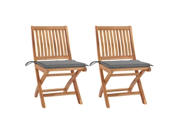 Cadeiras Jardim C/ Almofadas Cinza 2 Pcs Teca Maciça Dkd Home Decor