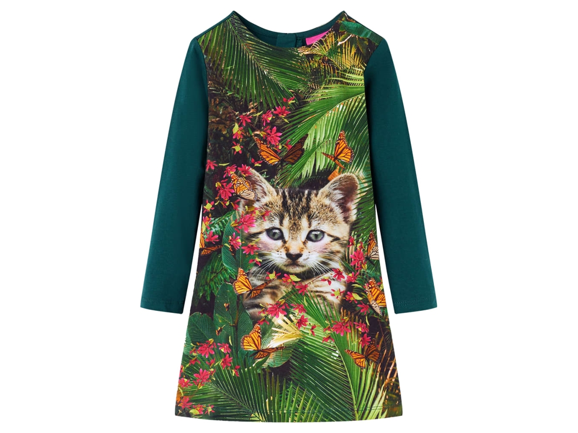 Vestido De Manga Comprida Para Criança Verde-escuro 116