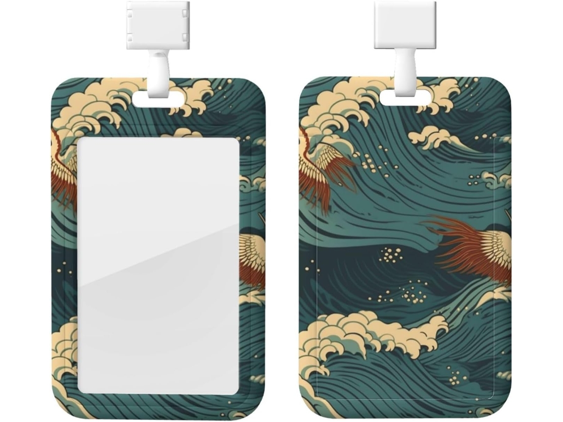Porta Crachá, Design Onda Japonesa, Protetor Crachá, Com Cordão, À Prova D Água, Plástico, Capa Cartão