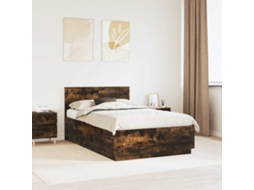 Vidaxl Estrutura da Cama com Fitas Led Carvalho Defumado 120 X 190 Cm