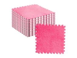 Primerox 10pcs Alfombras de Piso Pelúcia Puzzle Intertraváveis Anti derrapantes 30x30cm Vermelho Rosa