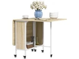 Mesa de jantar dobrável para 6 pessoas com prateleira em madeira e metal 130x80x74cm branco e madeira BTFORUS