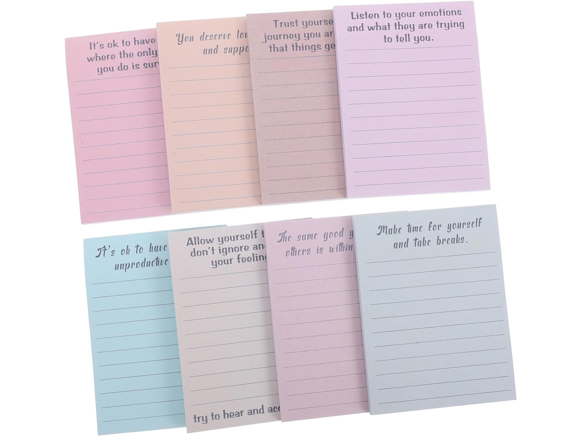 Conjunto de blocos de notas autoadesivos retrô para escritório e organização.