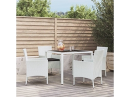 Vidaxl 5 Pcs Conjunto Jantar P/ Jardim C/ Almofadões Vime Pe Branco