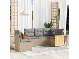 5 Pcs Conjunto De Sofás P/ Jardim Com Almofadões Vime Pe Bege Dkd Home Decor