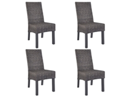 Vidaxl Cadeiras De Jantar 4 Pcs Vime Kubu E Madeira Mangueira Castanho