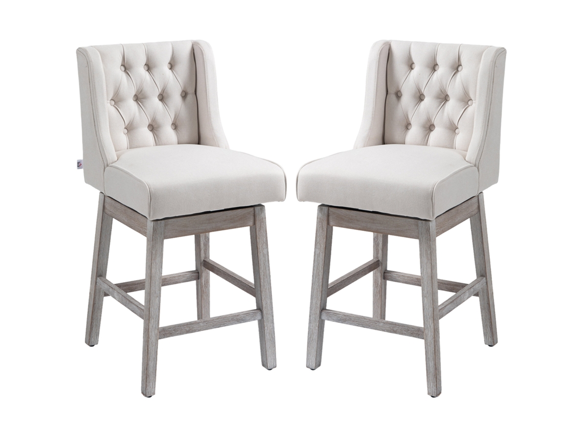 Conjunto De 2 Bancos De Bar Com Encosto Giratório 180° Altos De Cozinha Com Apoio Para Pés 45,7x57,2x101 Cm Bege