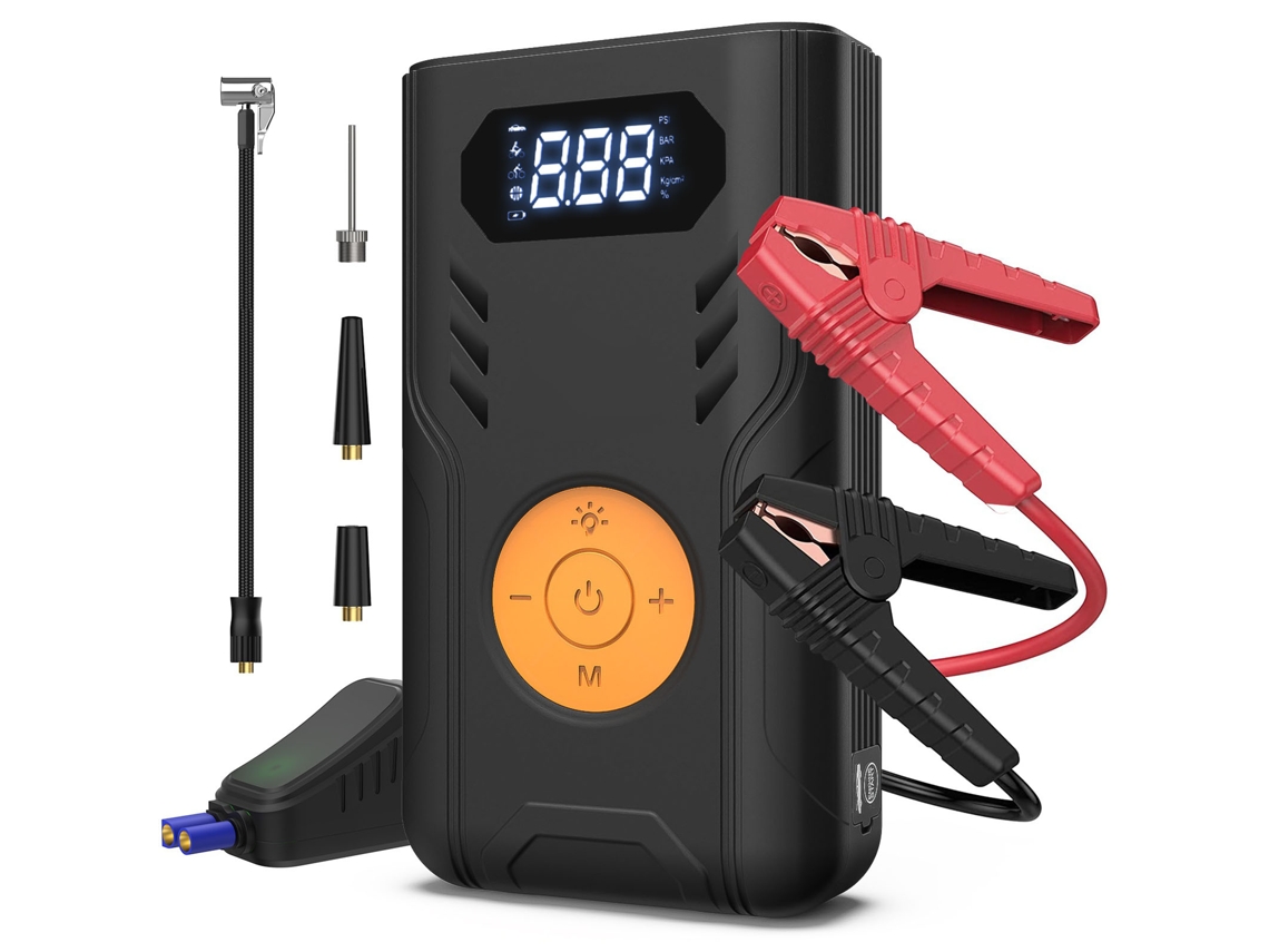 Iniciador Portátil com Compressor de Ar Lcd Luz Led para Inflar Pneus de Carro