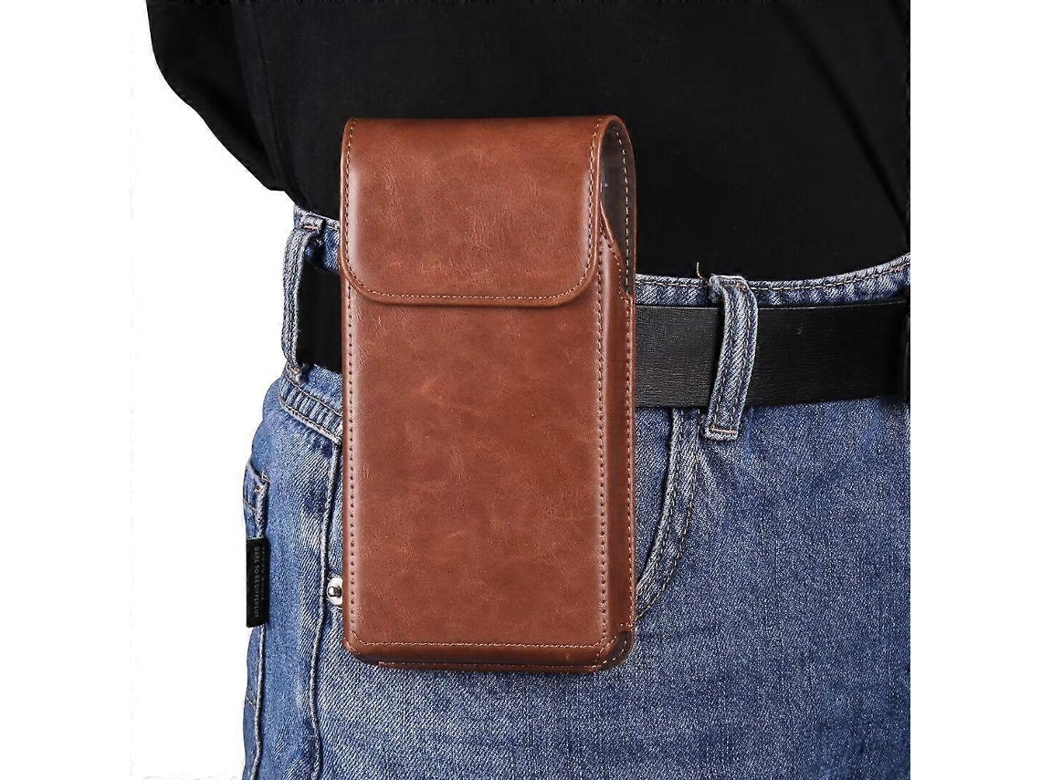 Bolsa De Cintura Vertical Para Celular Com Fecho Magnético E Clipe De Cinto Em Couro Pu Envelhecido.