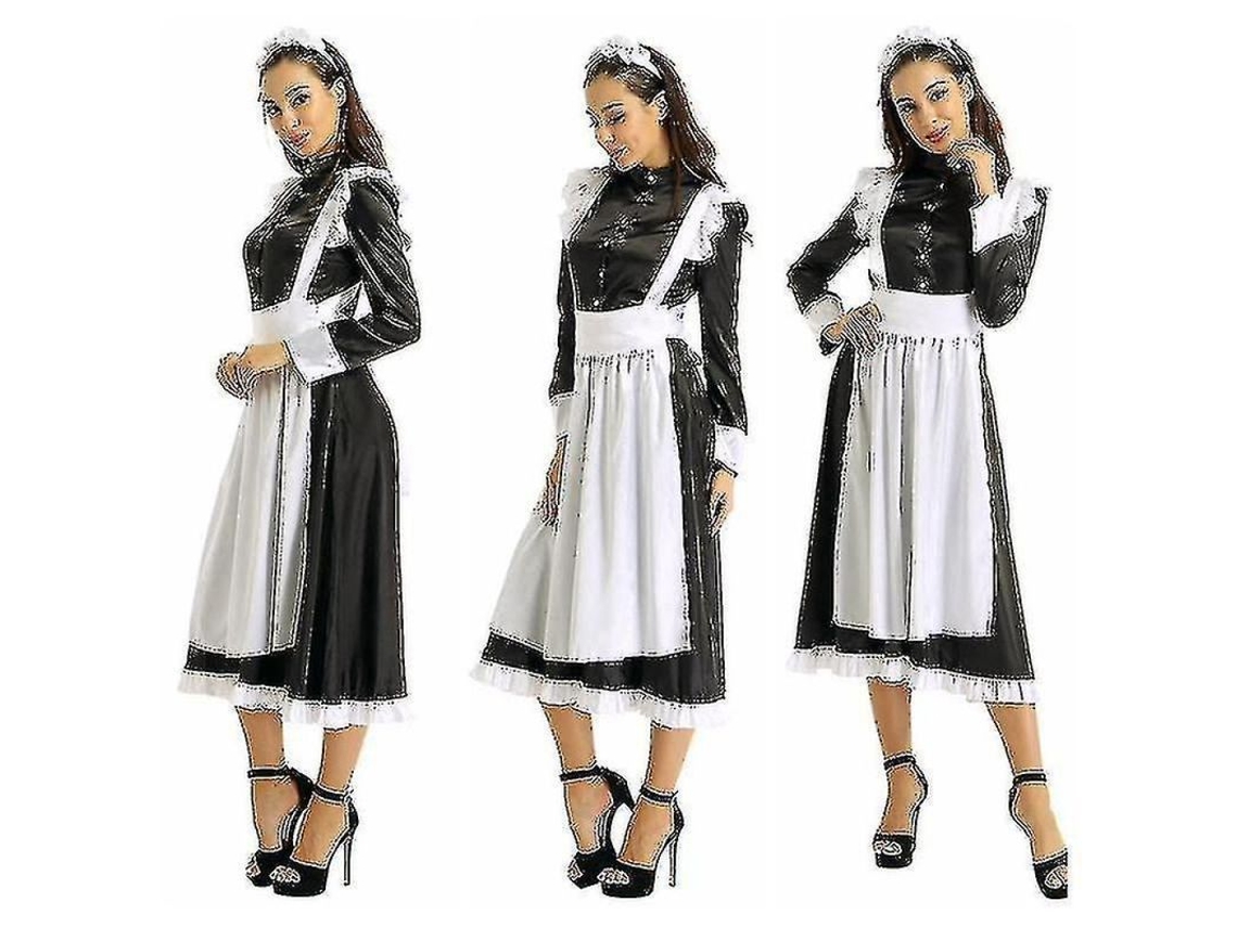 Traje de criada adulta, vestido longo com avental e toque | S/MARCA