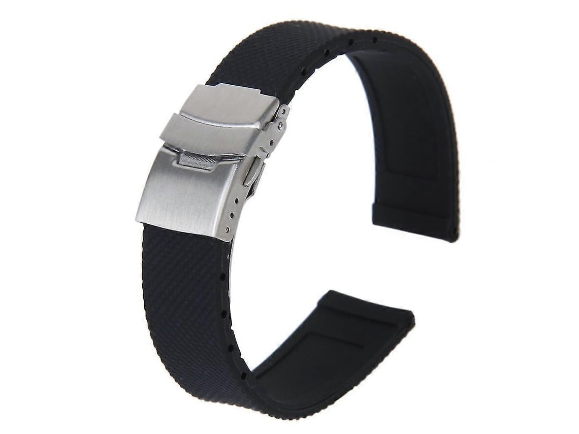Pulseira Esportiva De Silicone Preta Com Fivela Dobrável, Resistente À Água, 20 Mm Olysi Shop