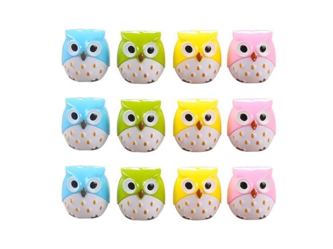 Conjunto De 12 Apontadores De Lápis De Plástico Com Dois Furos, Ideais Para Crianças E Para Material Escolar. Cores: Verde, Rosa, Azul E Amarelo