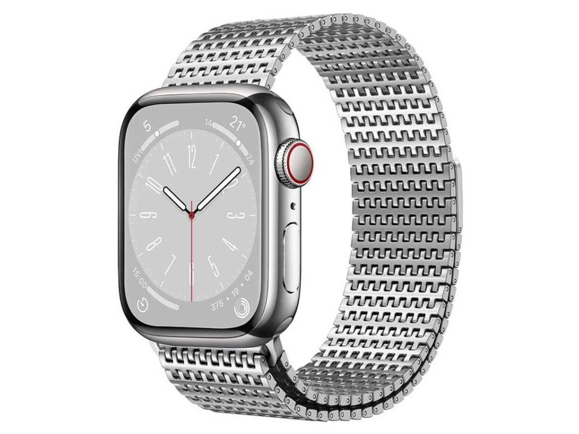 Bracelete para Apple Watch 46/49/45/44mm malha milanesa magnética com pino de segurança prateada XIAOMOYU