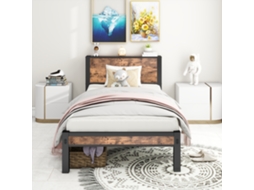 Cama De Metal 90x200 Cm Com Armazenamento Vintage Marrom